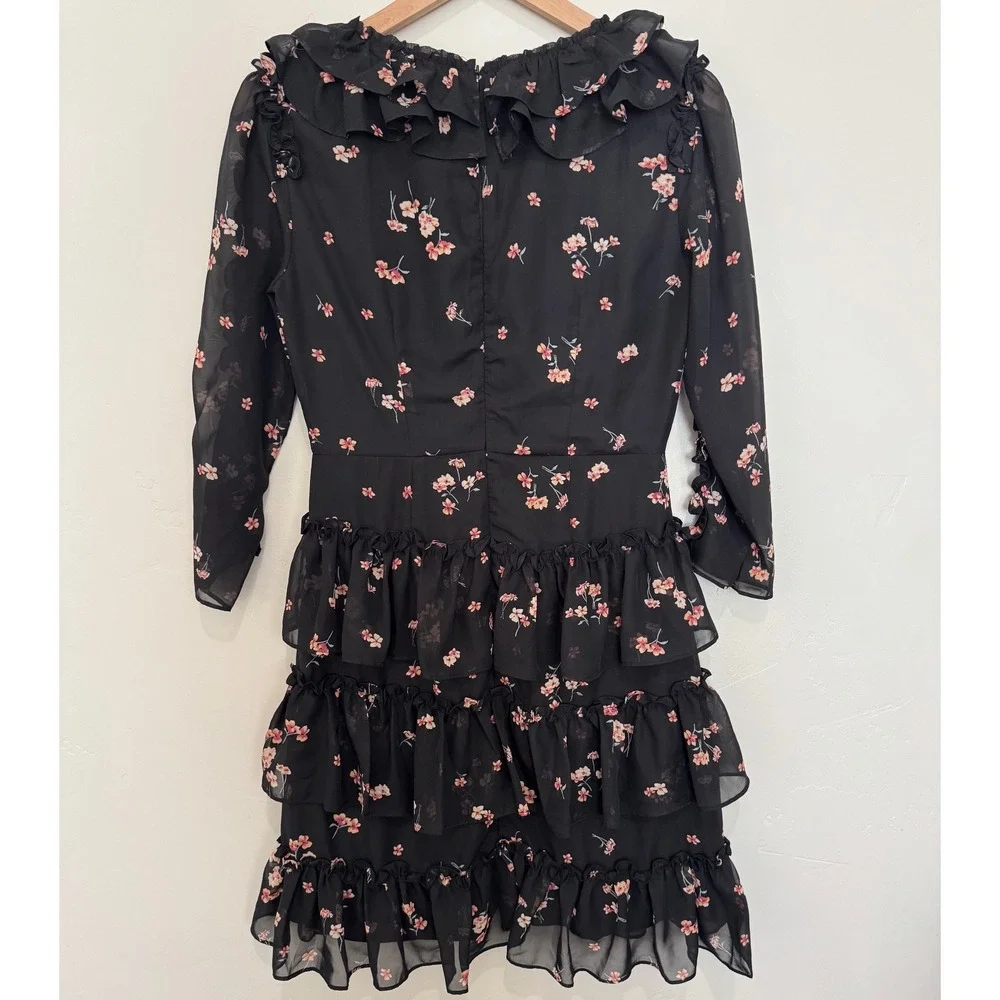 Lulu's Growing Affection Black Floral Print Ruffled Mini Dress Size Small